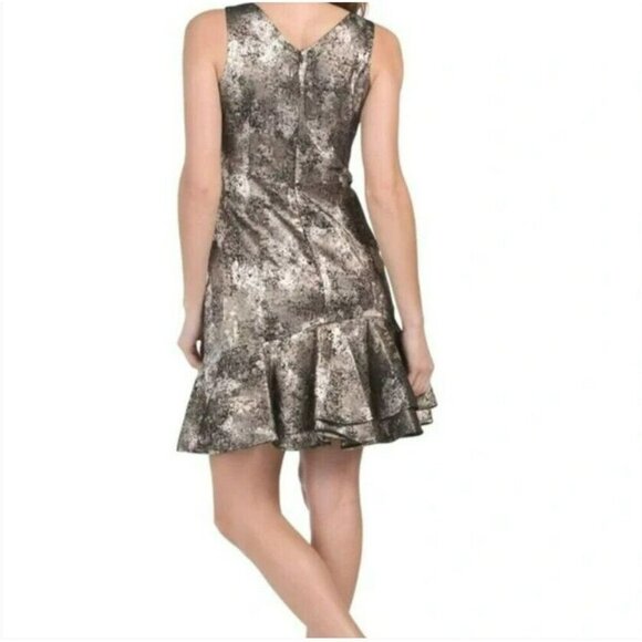 Natori Metallic Jacquard Dress Size 8 | Silver Gold Sleeveless Cocktail Party - Picture 10 of 10